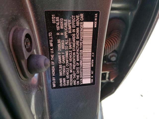 SHHFK7H48MU231528 - 2021 HONDA CIVIC SPORT 灰色 照片 12