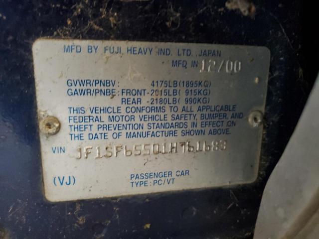 JF1SF65501H761683 - 2001 SUBARU FORESTER S ლურჯი ფოტო 12