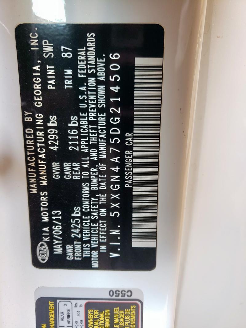 5XXGN4A75DG214506 - 2013 KIA OPTIMA EX WHITE photo 12