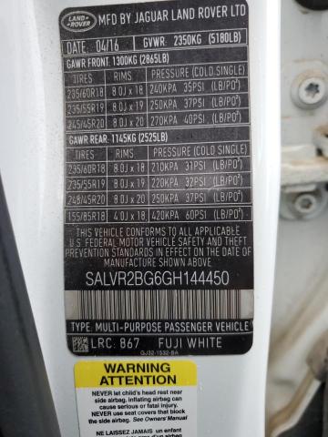 SALVR2BG6GH144450 - 2016 LAND ROVER RANGE ROVE HSE WHITE photo 13