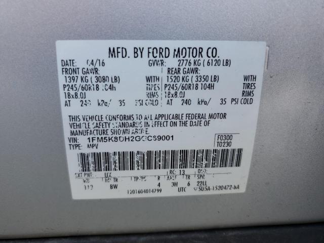 1FM5K8DH2GGC69001 - 2016 FORD EXPLORER XLT 银色 照片 13