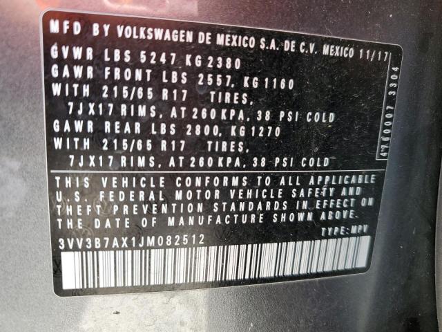 3VV3B7AX1JM082512 - 2018 VOLKSWAGEN TIGUAN SE Gri fotoğraf 13