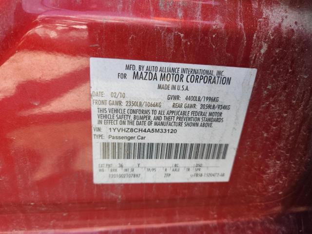 1YVHZ8CH4A5M33120 - 2010 MAZDA 6 I RED photo 12