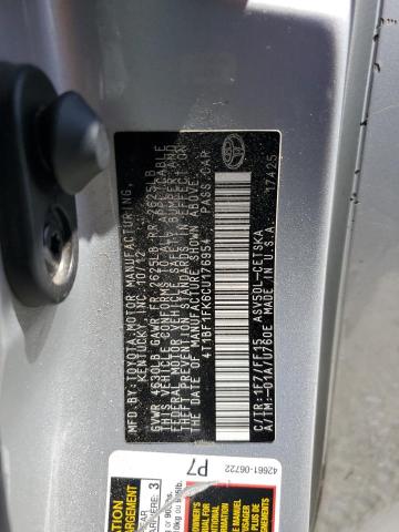 4T1BF1FK6CU176954 - 2012 TOYOTA CAMRY BASE SILVER photo 12