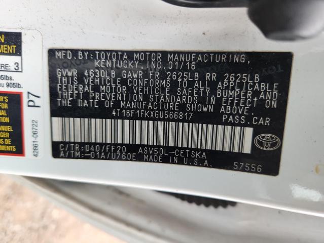 4T1BF1FKXGU566817 - 2016 TOYOTA CAMRY LE WHITE photo 12