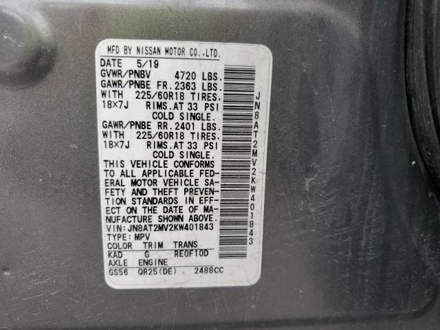 JN8AT2MV2KW401843 - 2019 NISSAN ROGUE S ნაცრისფერი ფოტო 13