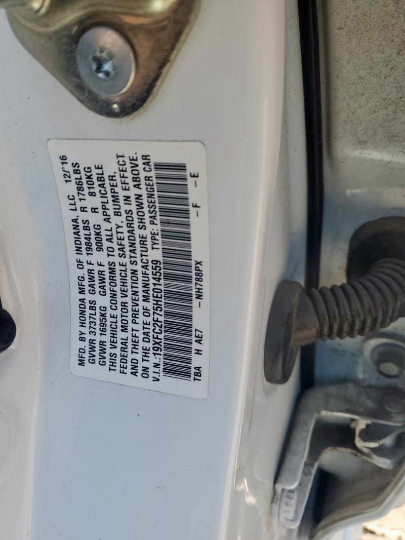 19XFC2F75HE014559 - 2017 HONDA CIVIC EX WHITE photo 12