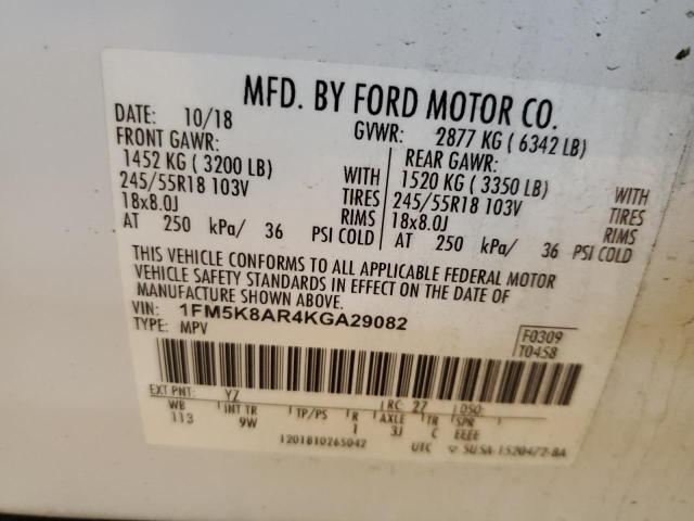 1FM5K8AR4KGA29082 - 2019 FORD EXPLORER POLICE INTERCEPTOR 白色 照片 13