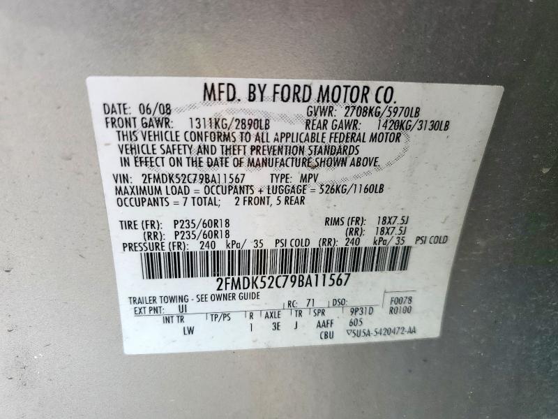 2FMDK52C79BA11567 - 2009 FORD FLEX SEL SILVER photo 14