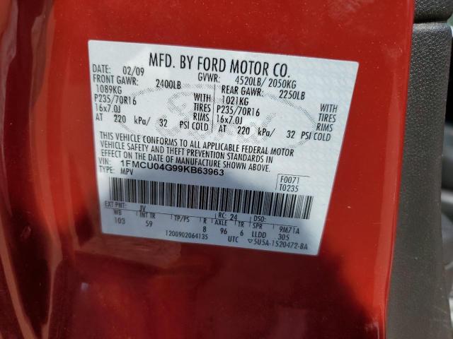 1FMCU04G99KB63963 - 2009 FORD ESCAPE LIMITED წითელი ფოტო 13