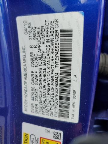 1HGCV1F30KA088424 - 2019 HONDA ACCORD SPORT Көк фото 12