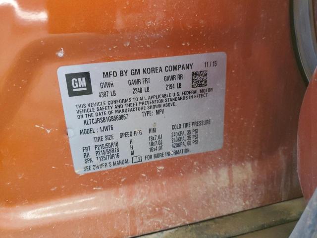 KL7CJRSB1GB569867 - 2016 CHEVROLET TRAX LTZ ORANGE photo 12