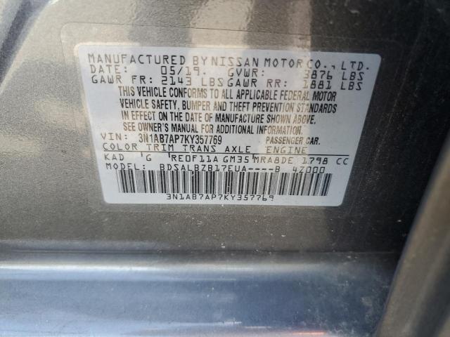 3N1AB7AP7KY357769 - 2019 NISSAN SENTRA S GRAY photo 12