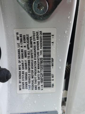 19XFC2F77GE078620 - 2016 HONDA CIVIC EX WHITE photo 12