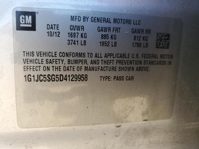 1G1JC5SG5D4129958 - 2013 CHEVROLET SONIC LT GRAY photo 12