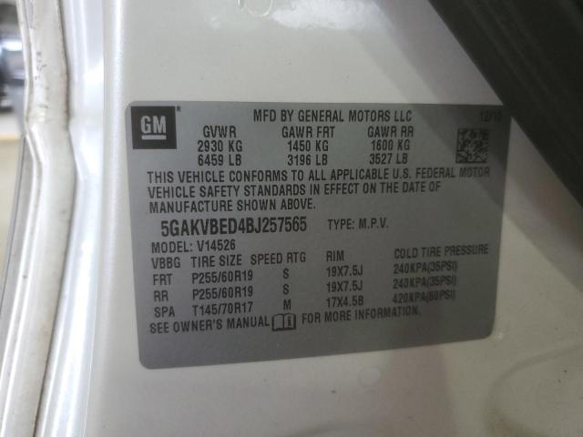 5GAKVBED4BJ257565 - 2011 BUICK ENCLAVE CXL CREAM photo 13