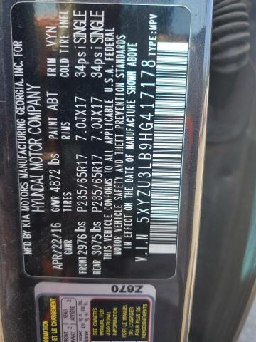 5XYZU3LB9HG417178 - 2017 HYUNDAI SANTA FE S GRAY photo 14