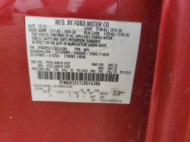 2FMGK5CC1CBD16386 - 2012 FORD FLEX SEL RED photo 14