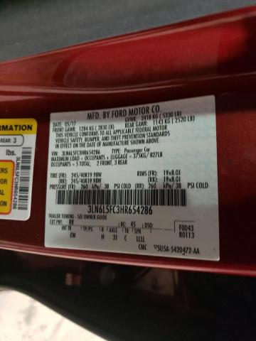 3LN6L5FC3HR654286 - 2017 LINCOLN MKZ RESERVE მუქწითელი ფოტო 12