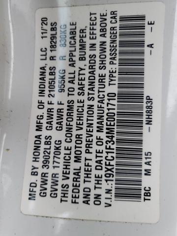 19XFC1F34ME001710 - 2021 HONDA CIVIC EX WHITE photo 12