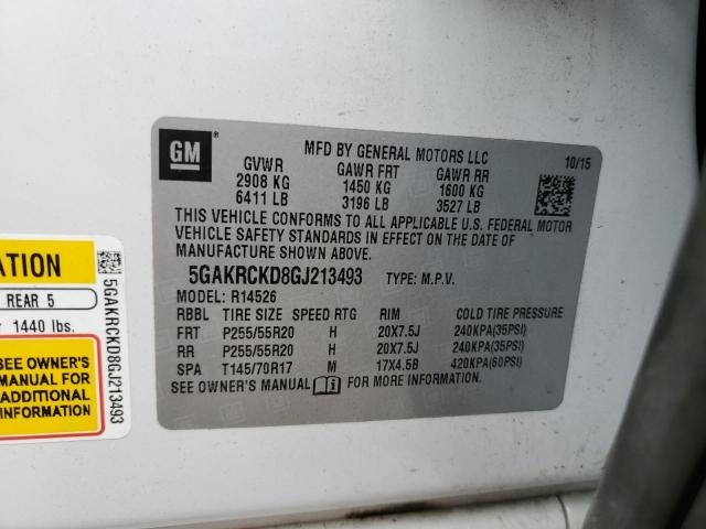 5GAKRCKD8GJ213493 - 2016 BUICK ENCLAVE WHITE photo 13