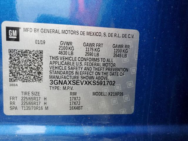 3GNAXSEVXKS591702 - 2019 CHEVROLET EQUINOX LS BLUE photo 12