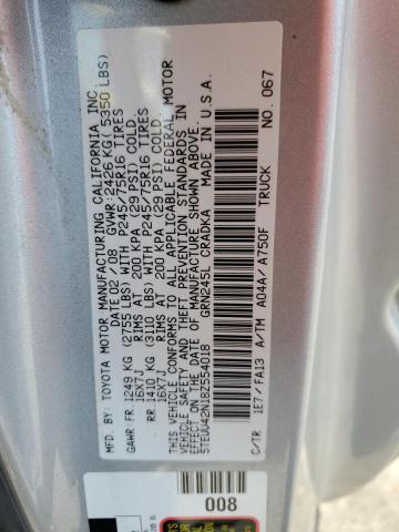 5TEUU42N18Z554018 - 2008 TOYOTA TACOMA ACCESS CAB ვერცხლისფერი ფოტო 12