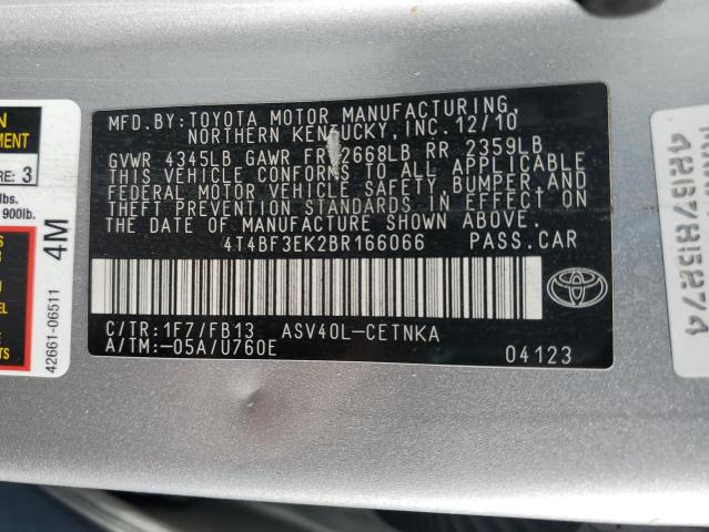 4T4BF3EK2BR166066 - 2011 TOYOTA CAMRY BASE Серебристый фото 12