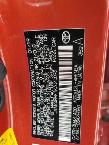 JTNK4RBE1K3040093 - 2019 TOYOTA COROLLA SE Orange Foto 12