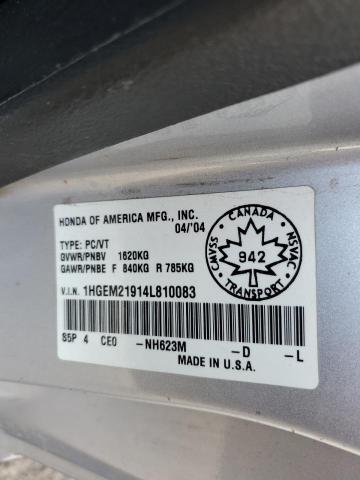 1HGEM21914L810083 - 2004 HONDA CIVIC EX SILVER photo 12