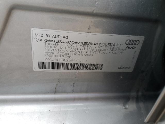 WAUAF68E25A441293 - 2005 AUDI A4 2.0T GRAY photo 12