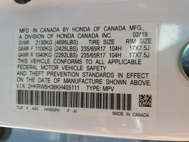 2HKRW5H36KH405111 - 2019 HONDA CR-V LX WHITE photo 13