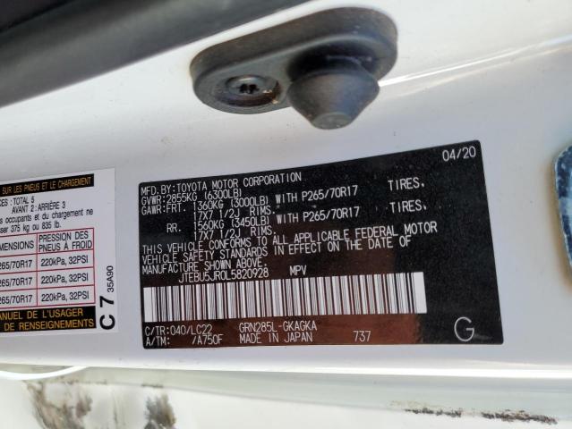 JTEBU5JR0L5820928 - 2020 TOYOTA 4RUNNER SR5/SR5 PREMIUM 白色 照片 13