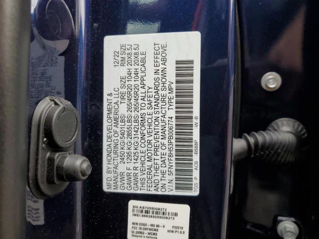 5FNYF8H53PB006774 - 2023 HONDA PASSPORT EXL 蓝色 照片 13