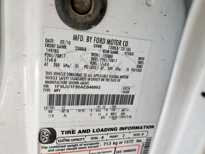 1FMJU1F50AEB48862 - 2010 FORD EXPEDITION XLT WHITE photo 14