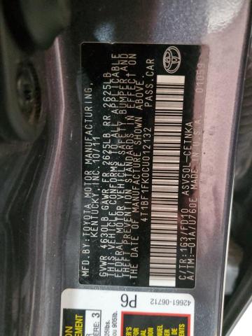4T1BF1FK0CU012132 - 2012 TOYOTA CAMRY BASE CHARCOAL photo 12