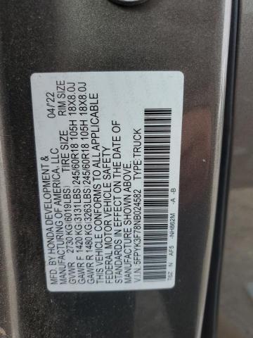 5FPYK3F78NB024582 - 2022 HONDA RIDGELINE RTL Braun Foto 12