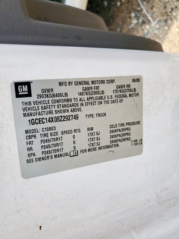 1GCEC14X08Z292749 - 2008 CHEVROLET SILVERADO C1500 白色 照片 12