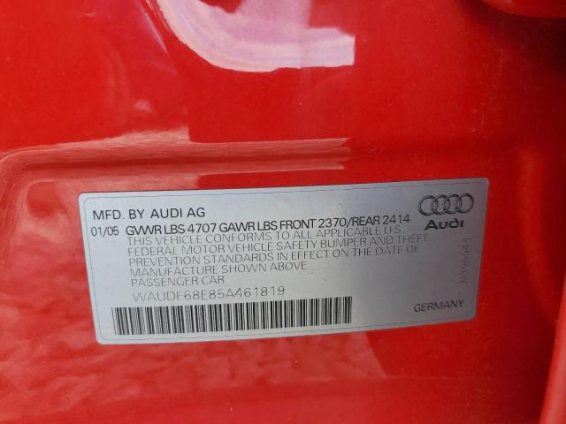 WAUDF68E85A461819 - 2005 AUDI A4 2.0T QUATTRO RED photo 12