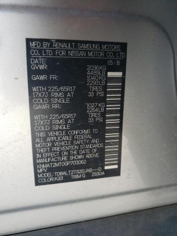 KNMAT2MT0GP703062 - 2016 NISSAN ROGUE S SILVER photo 13