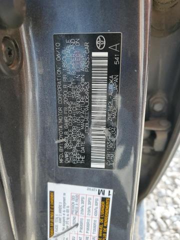 JTDBU4EE9AJ064963 - 2010 TOYOTA COROLLA BASE Gri fotoğraf 12