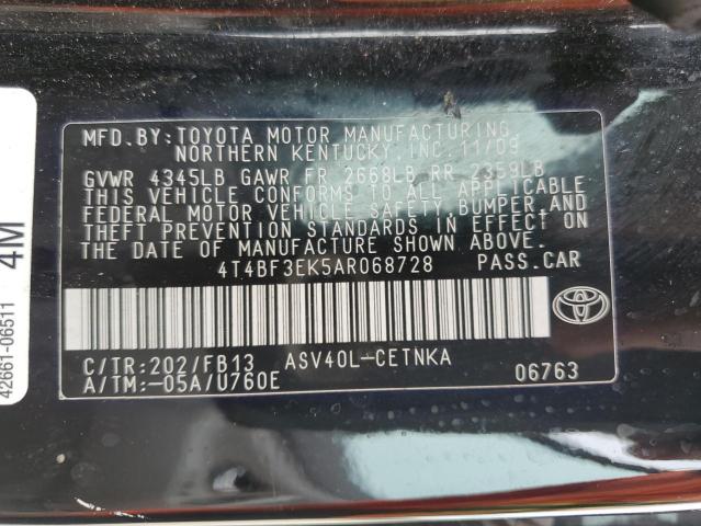 4T4BF3EK5AR068728 - 2010 TOYOTA CAMRY BASE BLACK photo 12