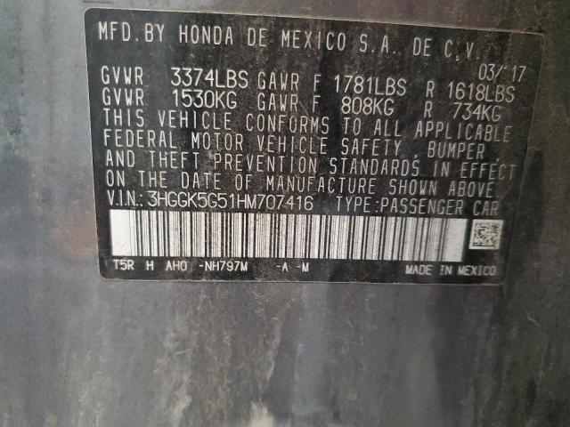 3HGGK5G51HM707416 - 2017 HONDA FIT LX GRAY photo 12