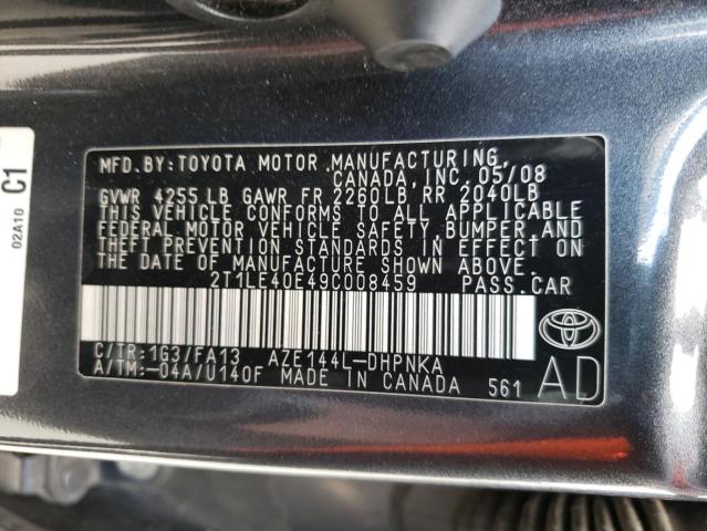 2T1LE40E49C008459 - 2009 TOYOTA COROLLA S CHARCOAL photo 12