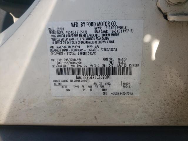 MAJ3S2GE7LC359391 - 2020 FORD ECOSPORT SE WHITE photo 13