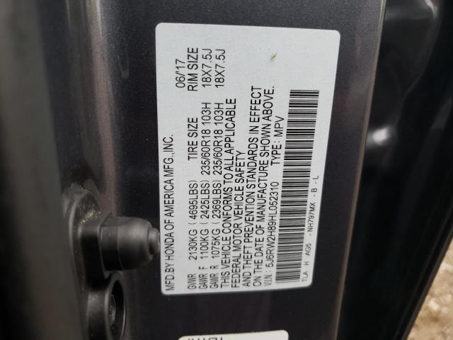 5J6RW2H89HL052310 - 2017 HONDA CR-V EXL GRAY photo 13