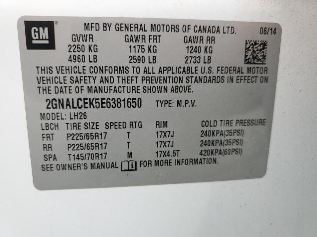 2GNALCEK5E6381650 - 2014 CHEVROLET EQUINOX LT Beyaz fotoğraf 14