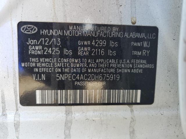5NPEC4AC2DH675919 - 2013 HYUNDAI SONATA SE WHITE photo 13