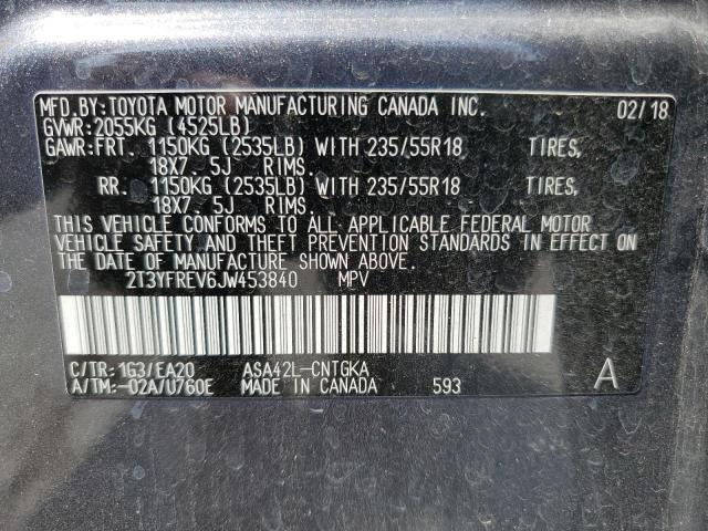 2T3YFREV6JW453840 - 2018 TOYOTA RAV4 LIMITED Gris photo 14