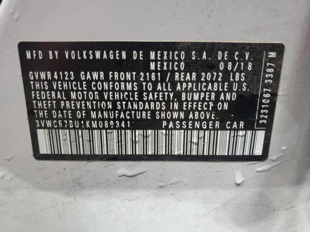 3VWC57BU1KM089341 - 2019 VOLKSWAGEN JETTA S WHITE photo 12